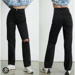 Pacsun Black Wash Distressed High Rise Straight Leg Dad Jeans